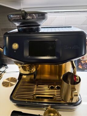 Breville Espresso Machine in Navy Blue and Gold